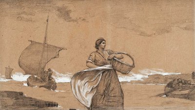 Winderige dag, Cullercoats door Winslow Homer